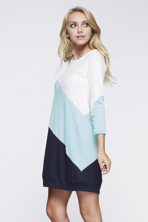 Diagonal Color Blocked Tunic Dress - FrouFrou Couture