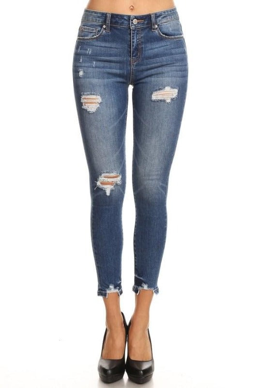 Chewed Hem Stretchy Soft Ankle Skinny Jeans - EP3086 - FrouFrou Couture