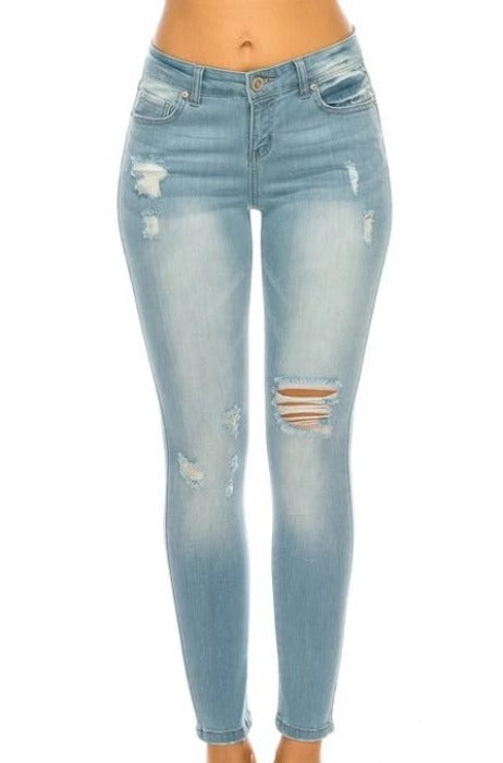 Premium Modal Distressed Skinny Jeans - light wash - FrouFrou Couture