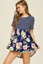 Striped And Floral Short Sleeve Knit Top - FrouFrou Couture