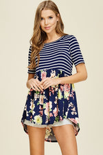 Striped And Floral Short Sleeve Knit Top - FrouFrou Couture