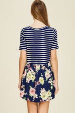 Striped And Floral Short Sleeve Knit Top - FrouFrou Couture