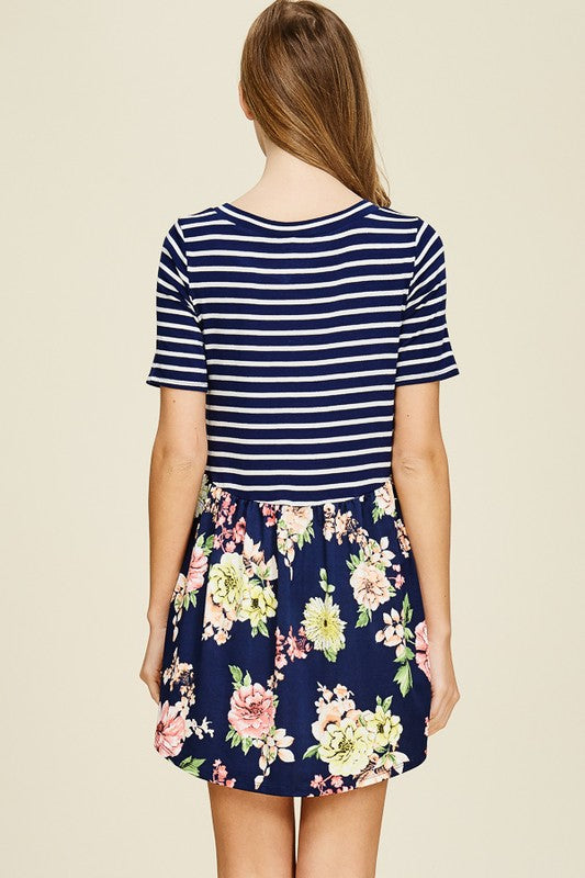Striped And Floral Short Sleeve Knit Top - FrouFrou Couture