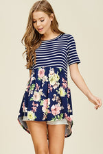 Striped And Floral Short Sleeve Knit Top - FrouFrou Couture