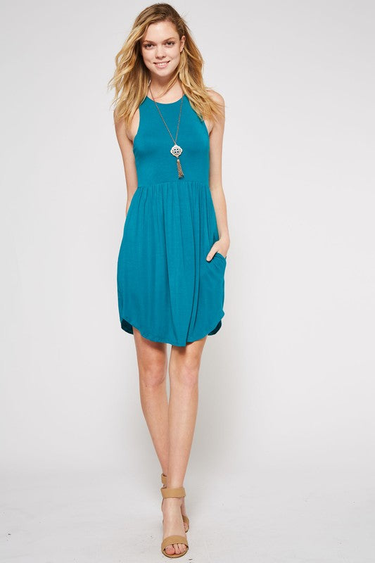 Solid Racerback Pocket Dress -  Jade - FrouFrou Couture