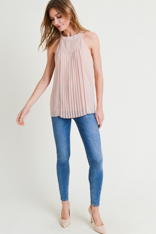 Blush High Neck Pleated Tank - FrouFrou Couture