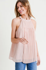 Blush High Neck Pleated Tank - FrouFrou Couture