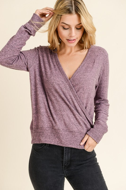 Mauve Reversible Tiger Brush V-Neck Top