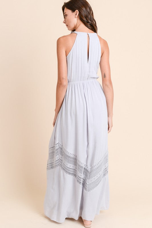 Long Maxi Dress with Crochet Trim - FrouFrou Couture