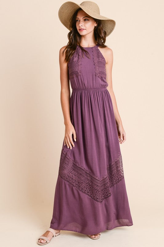 Long Maxi Dress with Crochet Trim - FrouFrou Couture