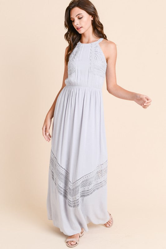 Long Maxi Dress with Crochet Trim - FrouFrou Couture