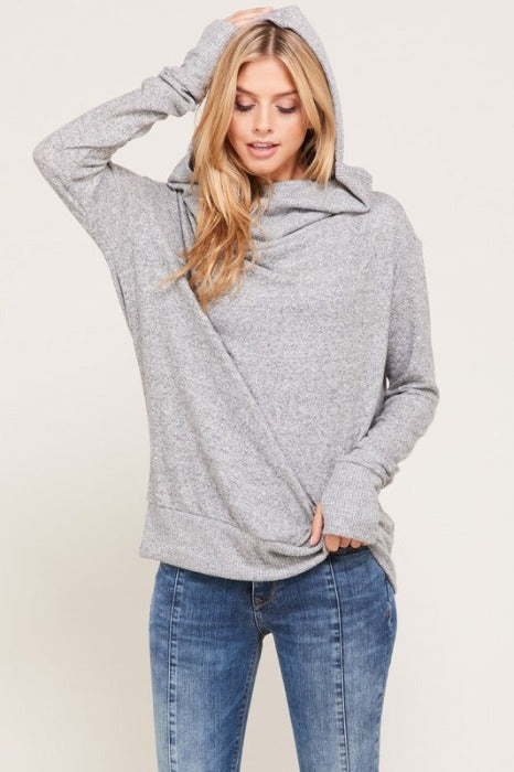 Thumb Hole Hoodie Top- Heather Grey - FrouFrou Couture