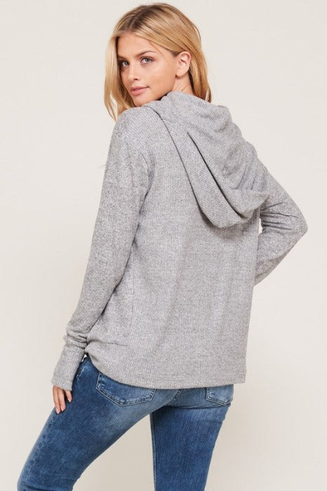 Thumb Hole Hoodie Top- Heather Grey - FrouFrou Couture