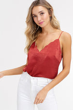 Scallop V-Neck Camisole Top - Maple Red - FrouFrou Couture