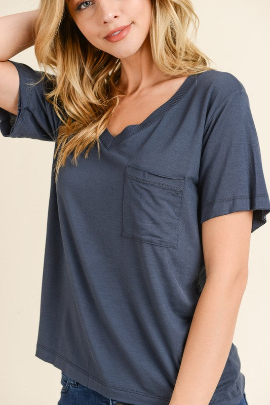 Modal V Neck Tee- Charcoal - FrouFrou Couture