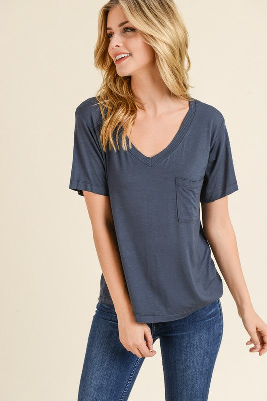 Modal V Neck Tee- Charcoal - FrouFrou Couture