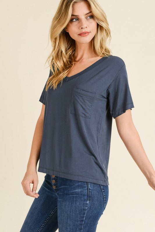 Modal V Neck Tee- Charcoal - FrouFrou Couture