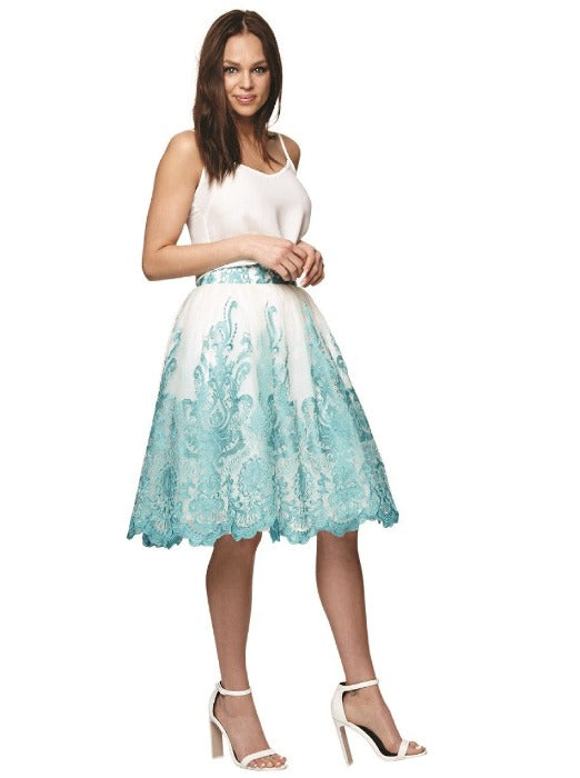 Turquoise Baroque Style Midi Skirt - FrouFrou Couture