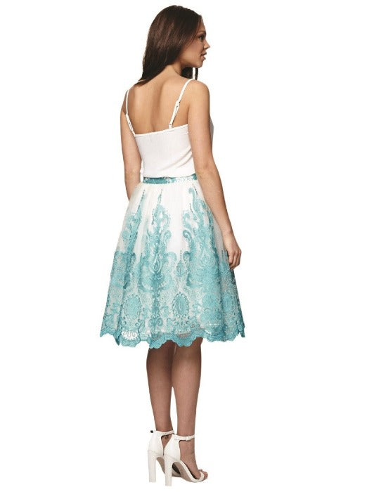 Turquoise Baroque Style Midi Skirt - FrouFrou Couture