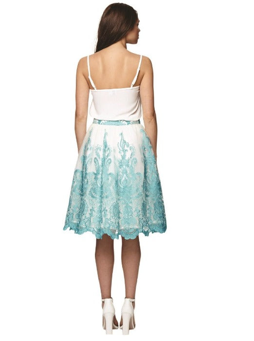 Turquoise Baroque Style Midi Skirt - FrouFrou Couture