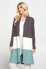 Renee - Color Block Open Front Cardigan - Made in USA