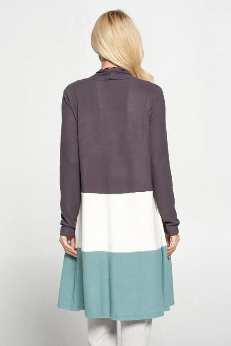 Renee - Color Block Open Front Cardigan - Made in USA
