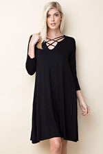 Solid knit 3/4 sleeve trapeze dress - FrouFrou Couture