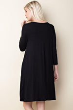 Solid knit 3/4 sleeve trapeze dress - FrouFrou Couture