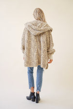 Faux fur plush hooded jackets with pockets - Snow Leopard