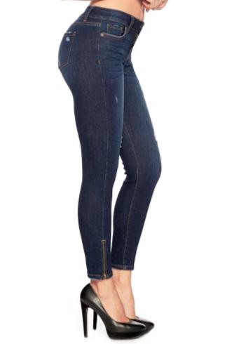 Distressed Super Soft Moto Skinny Jeans with Side Zipper - FrouFrou Couture