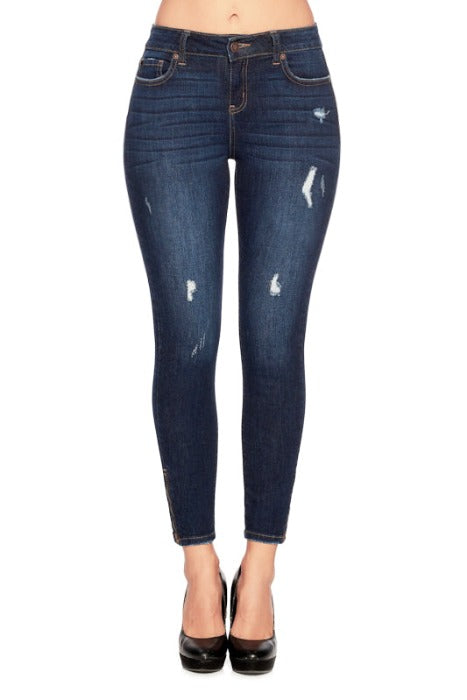 Distressed Super Soft Moto Skinny Jeans with Side Zipper - FrouFrou Couture