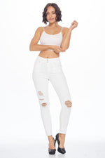 High Rise White Skinny Jeans with Destructions 