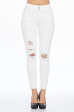 High Rise White Skinny Jeans with Destructions 