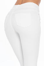 High Rise White Skinny Jeans with Destructions 