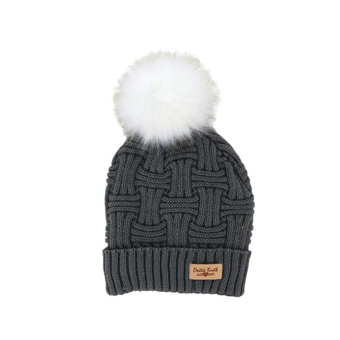 Plush-Lined Knit Hat with Pom