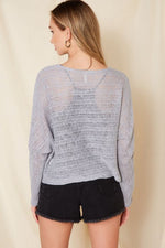 Grey Open Knit Boat Neck Knit Top