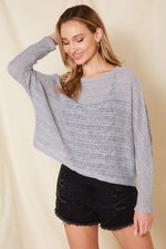 Grey Open Knit Boat Neck Knit Top