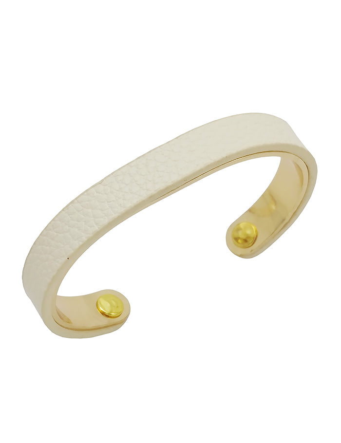 Genuine Leather and Brass Bracelet - Ivory - FrouFrou Couture