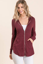 Tiger Brush Zippered Hoodie - WINE