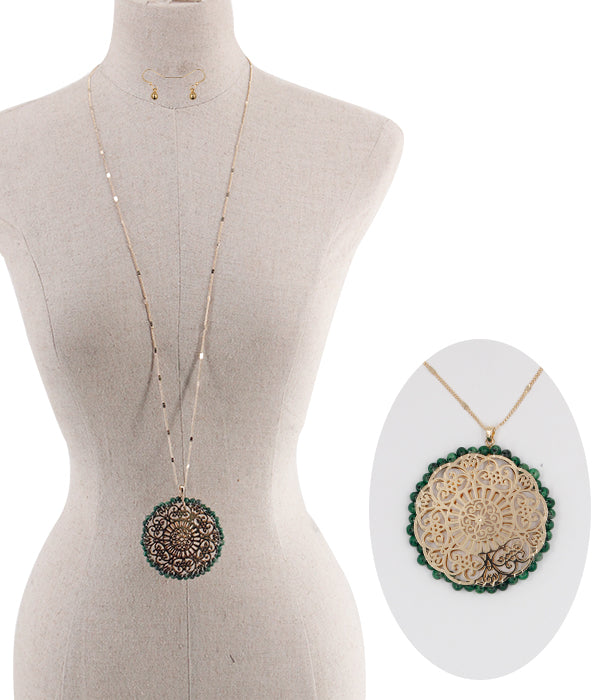 Filigree Beads Necklace Set - Green - FrouFrou Couture