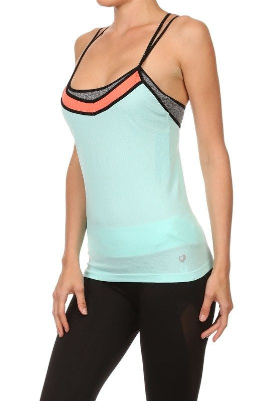 Multi Tone, Double Strap Tank with Bra - FrouFrou Couture