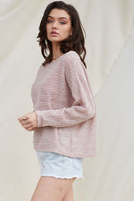 Mauve Open Knit Boat Neck Knit Top