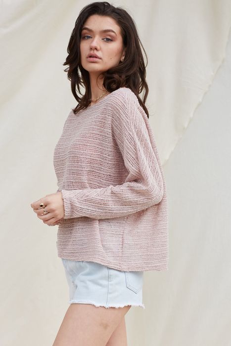 Mauve Open Knit Boat Neck Knit Top