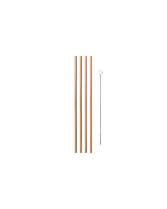 10in Metal Straws, Set of 4 with Cleaner - Copper