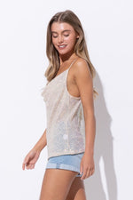 Sequin Cowlneck Tank Top