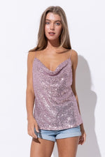 Sequin Cowlneck Tank Top