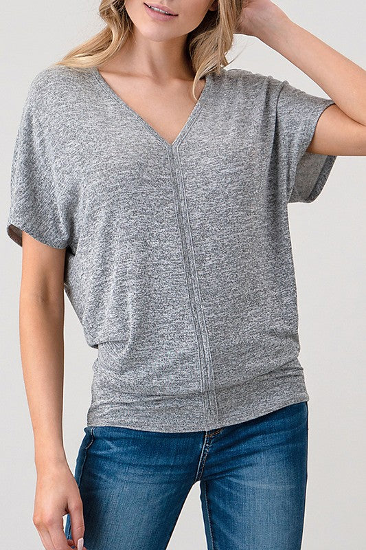 Short Dolman Sleeve V-neck Tops