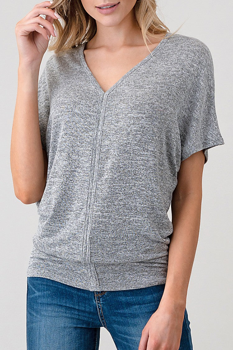 Short Dolman Sleeve V-neck Tops