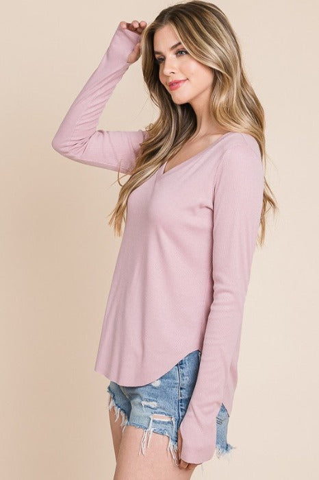 Thumb Hole V Neck Long Sleeves - multiple colors