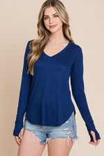 Thumb Hole V Neck Long Sleeves - multiple colors